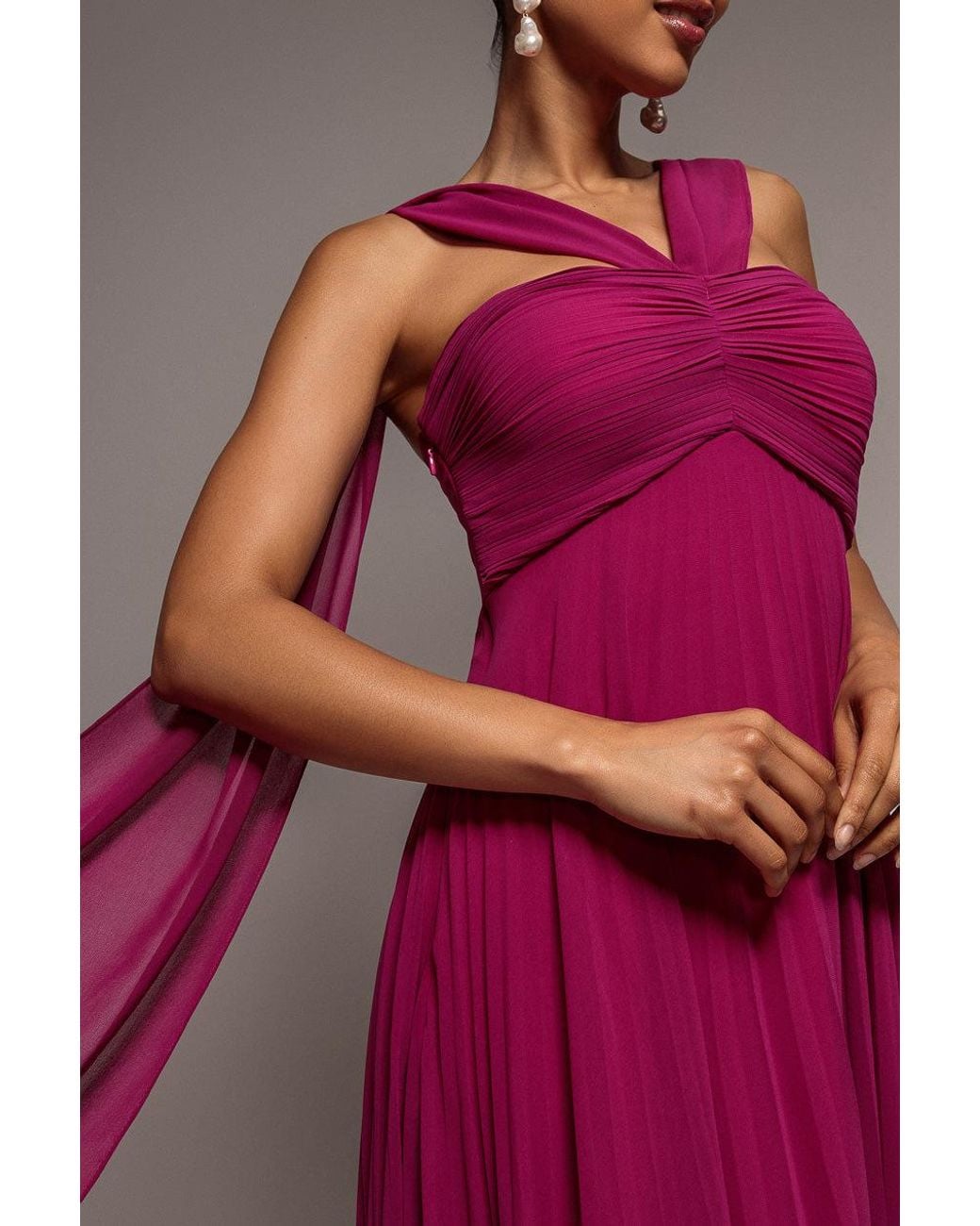 Goddiva Purple Sleeveless Pleated Chiffon Multiway Scarf Maxi Dress