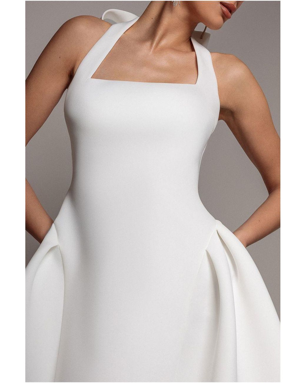 Goddiva Gray Corset Fit And Flare Halter Neck Skater Mini Dress