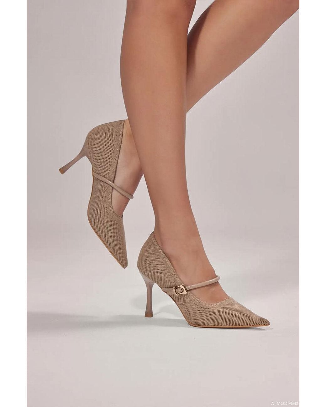 Goddiva Brown Pointed Toe Mary Jane High Court Heels