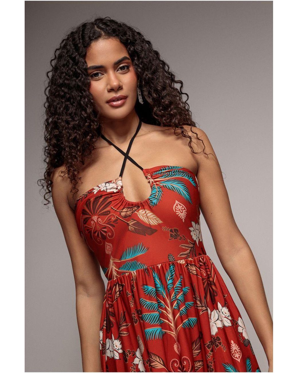 Goddiva Orange Printed Tie Back Maxi