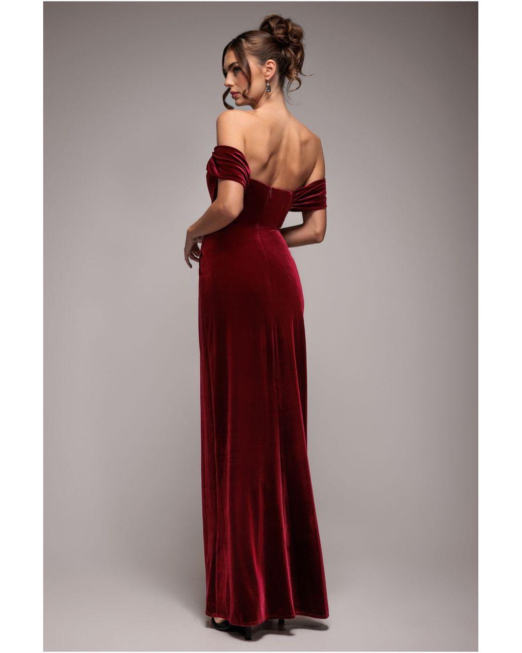 goddiva draped shoulder velvet corset midi dress reviews Goddiva Draped Shoulder Velvet Corset Maxi Dress in Red