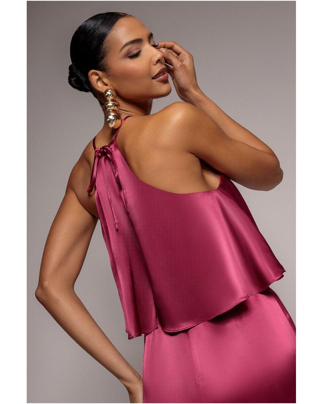 Goddiva Pink Satin Viscose Front Wrap Midi