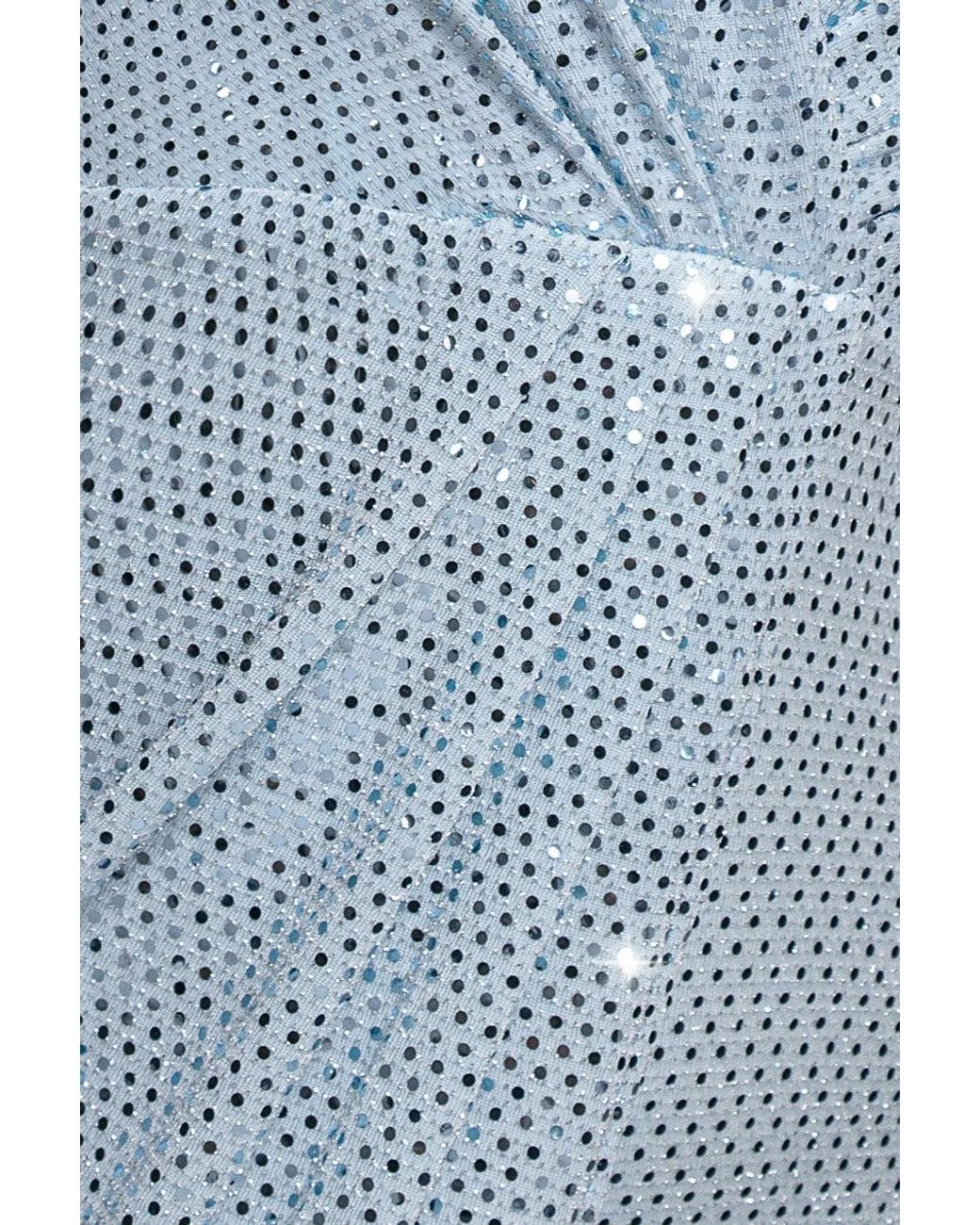 Goddiva Blue Sequined Lurex Long Sleeve Wrap Midi Dress