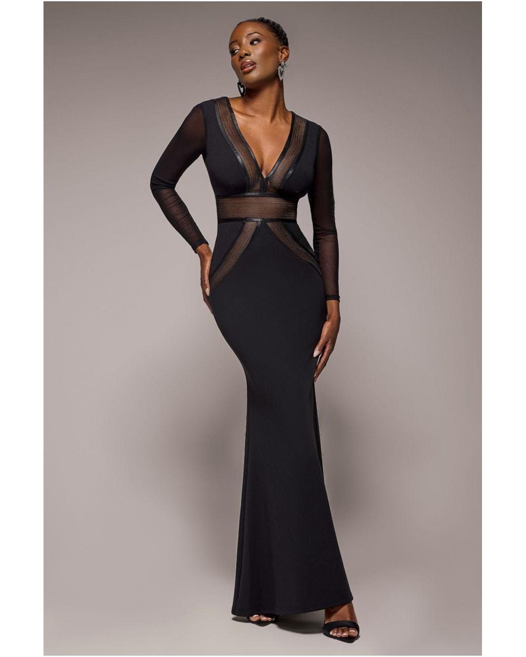 Goddiva Blue Front Crossover Lurex Split Maxi Dress
