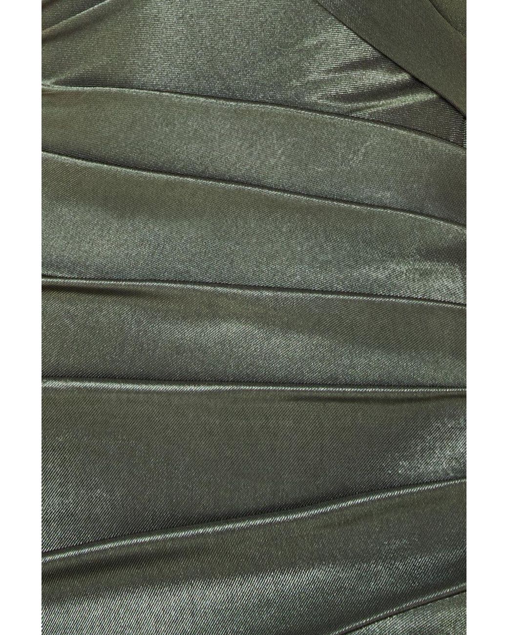 Goddiva Green Satin Off Shoulder Pleated Maxi Dress
