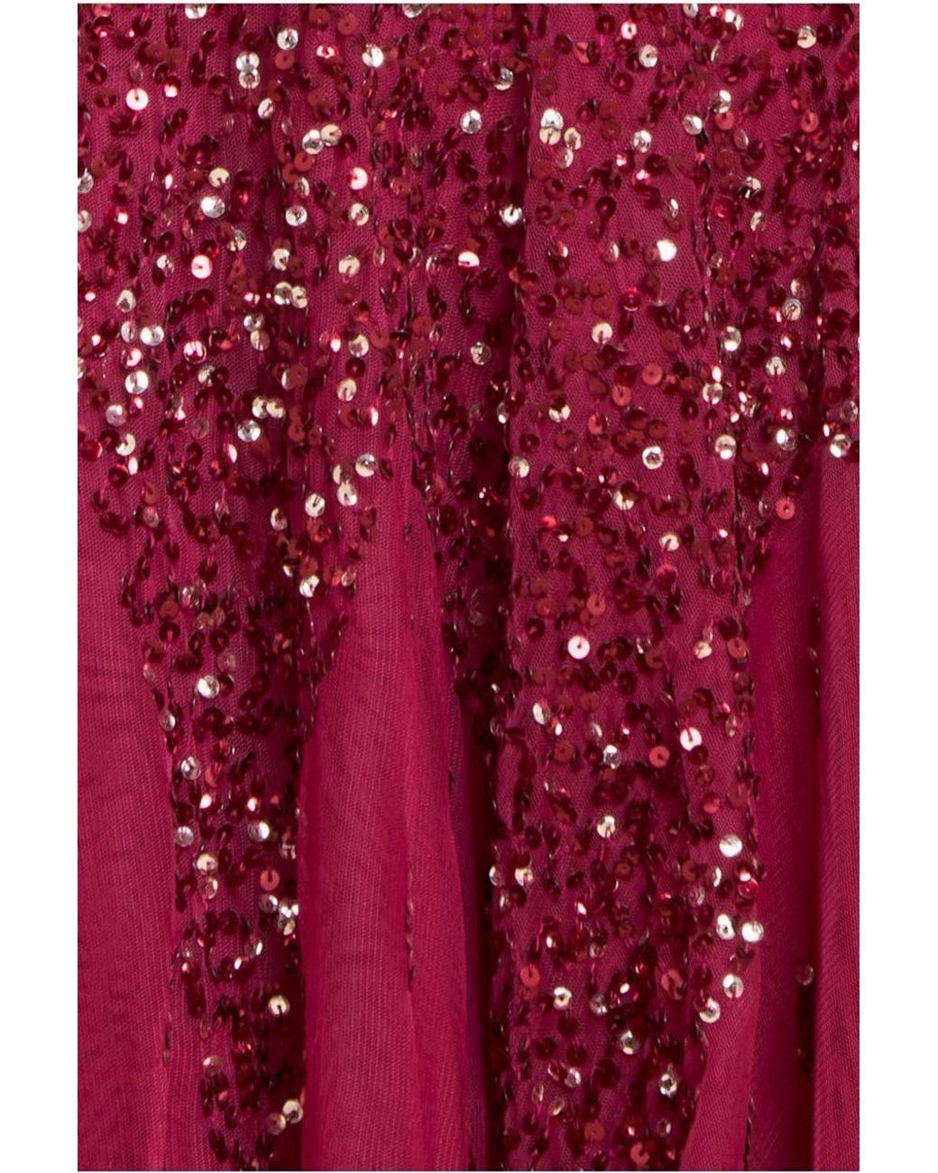 Goddiva Red Sunray Hand Embellished Sequin A-Line Bell Sleeve Maxi Dress
