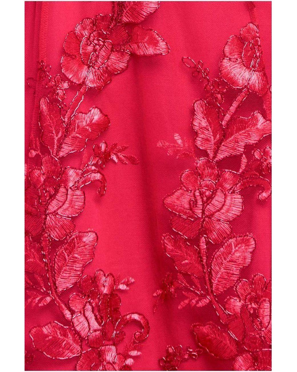 Goddiva Red Halter Neck Lace High And Low Dress