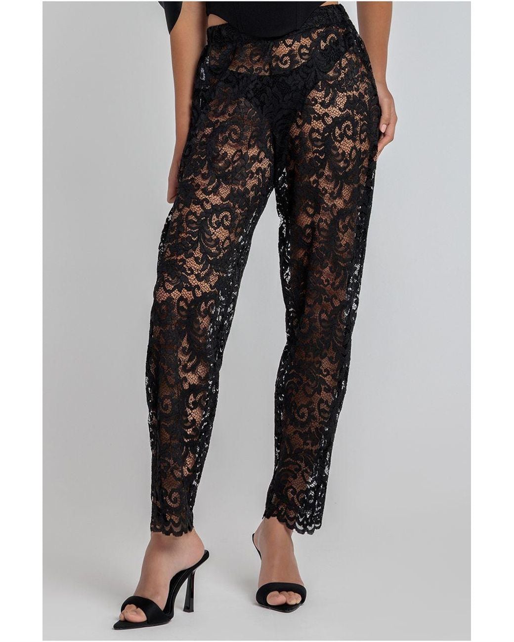 Goddiva Black Barrell Leg Scalloped Hem Trouser