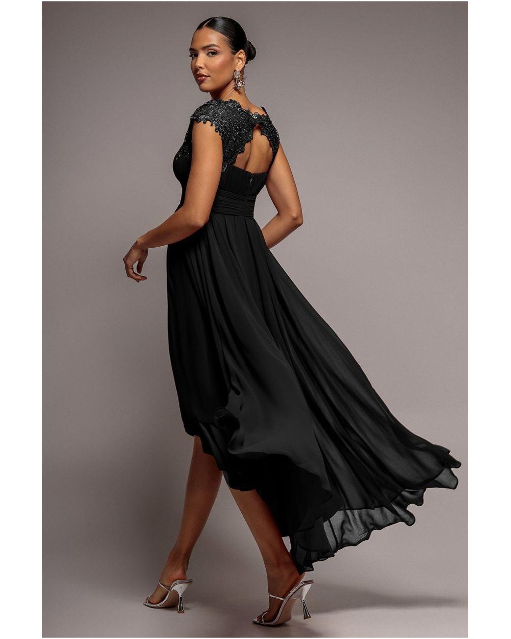 Goddiva Blue Crochet & Pleated Top High Low Maxi