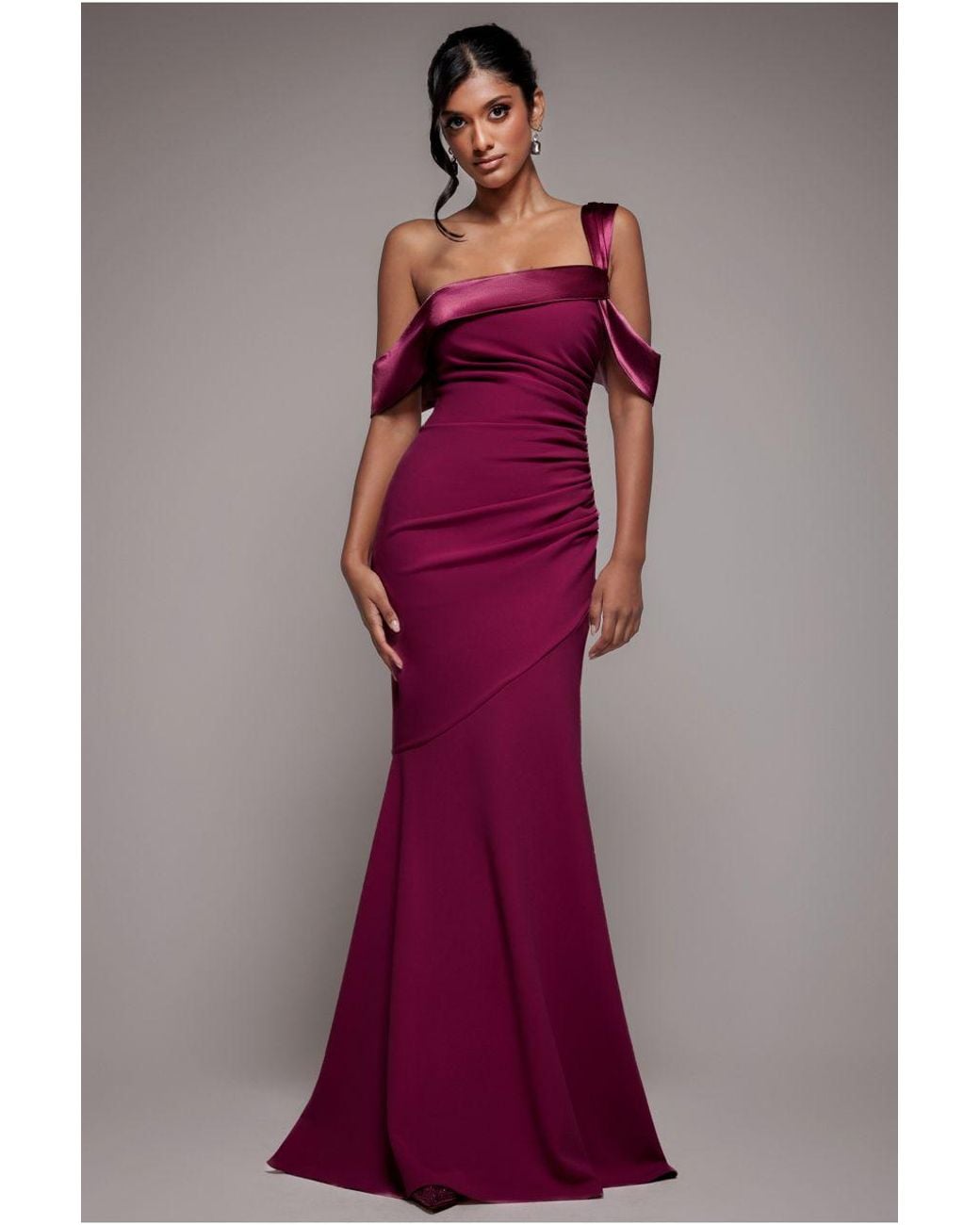 Goddiva Red One Shoulder Satin Band Maxi Dress