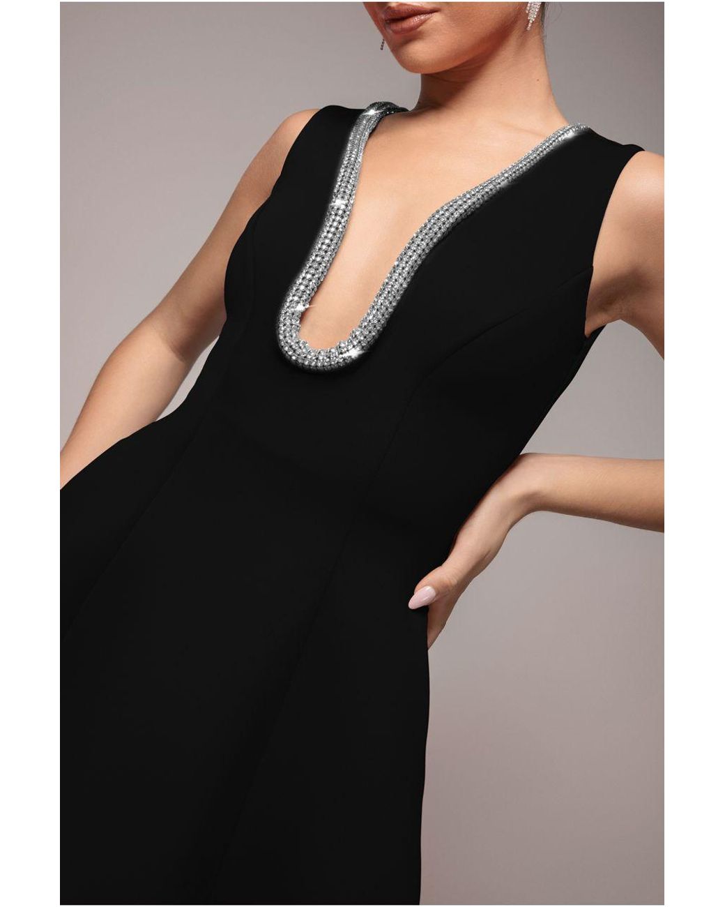 Goddiva Blue Diamante Embellished Neck A-Line Mini Dress