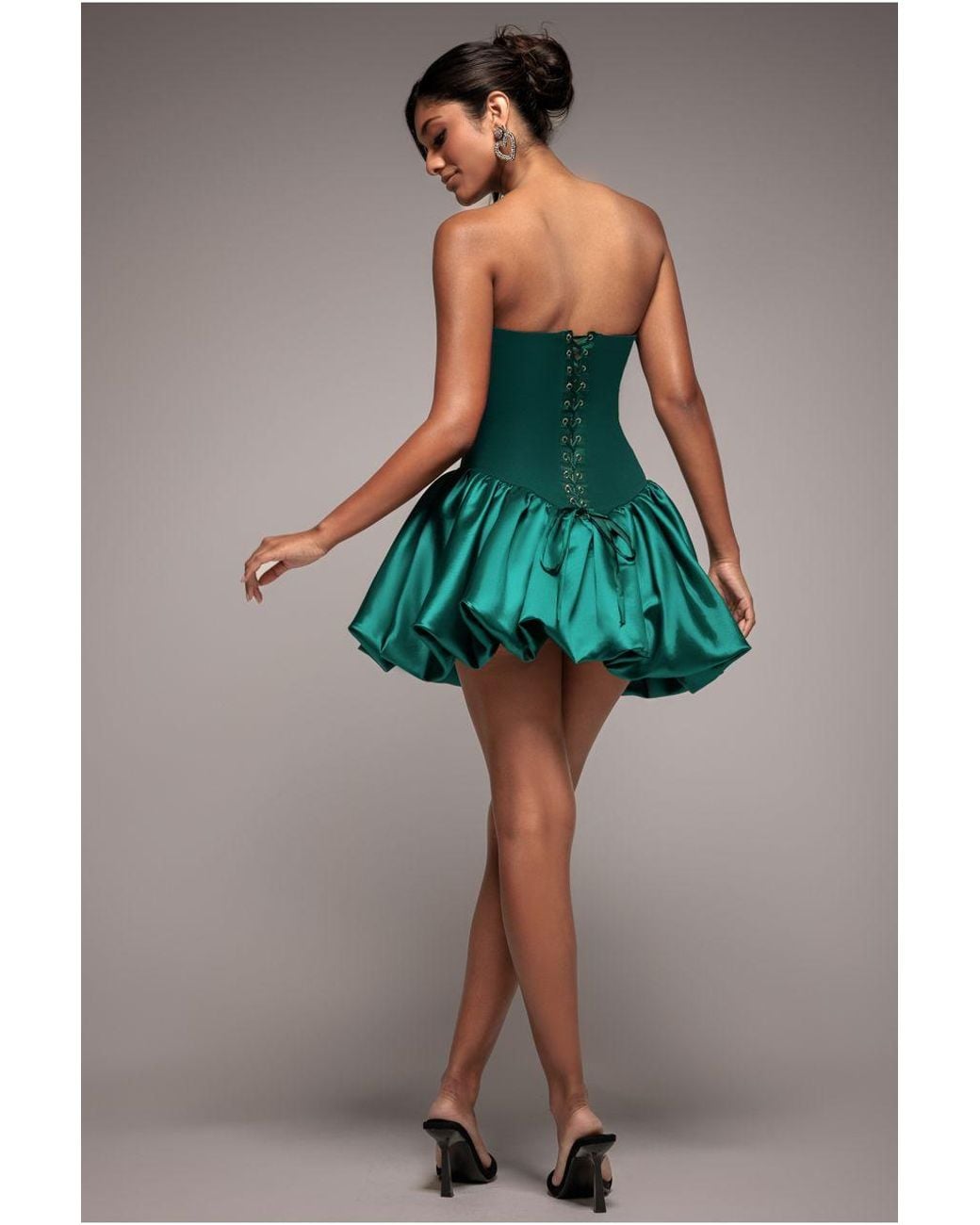 Goddiva Corset Boobtube Babydoll Mini Dress in Green | Lyst