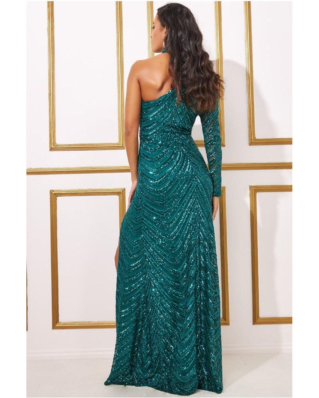 Goddiva One Shoulder Sequin Maxi Dress in Green | Lyst UK