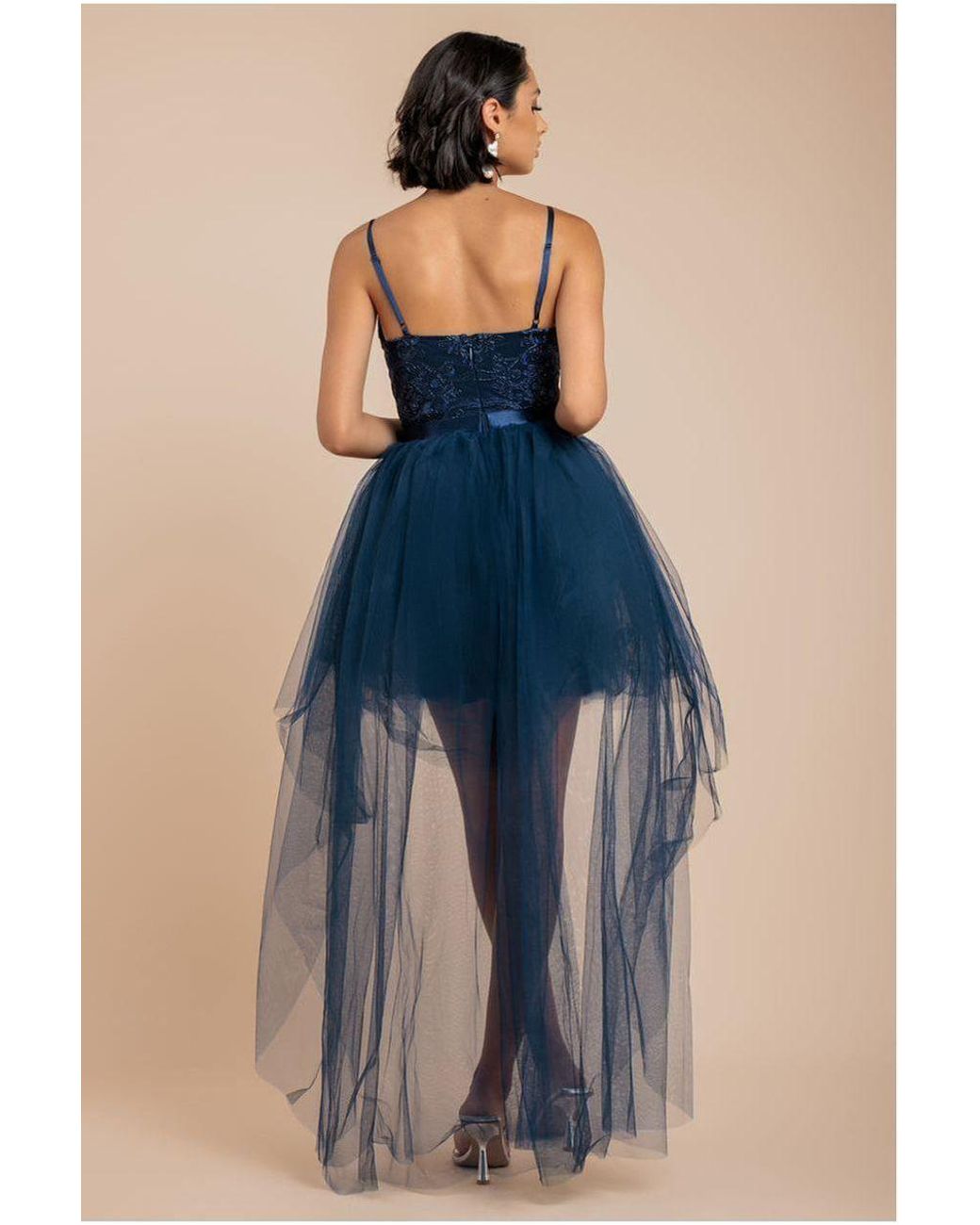 Goddiva Blue High Low Tulle Mini With Lace Bodice
