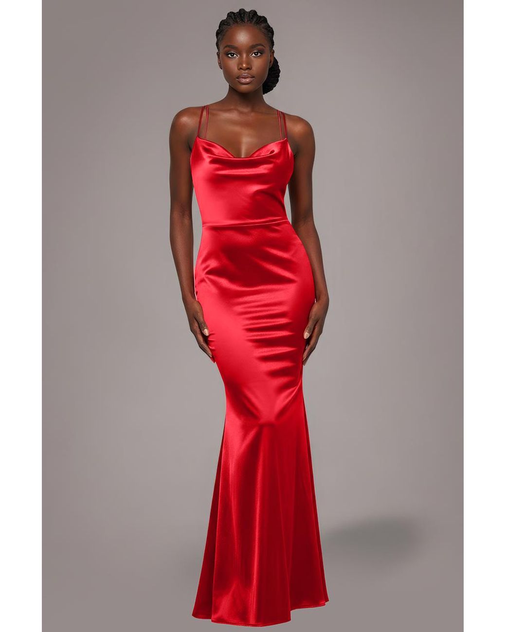 Goddiva Red Cowl Neck With Strappy Back Satin Maxi