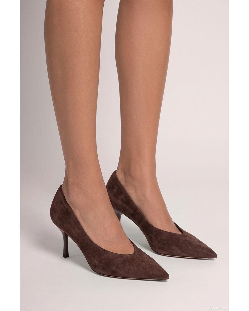 Goddiva Brown Classic Low Cut Stiletto Style Suede Court Heels