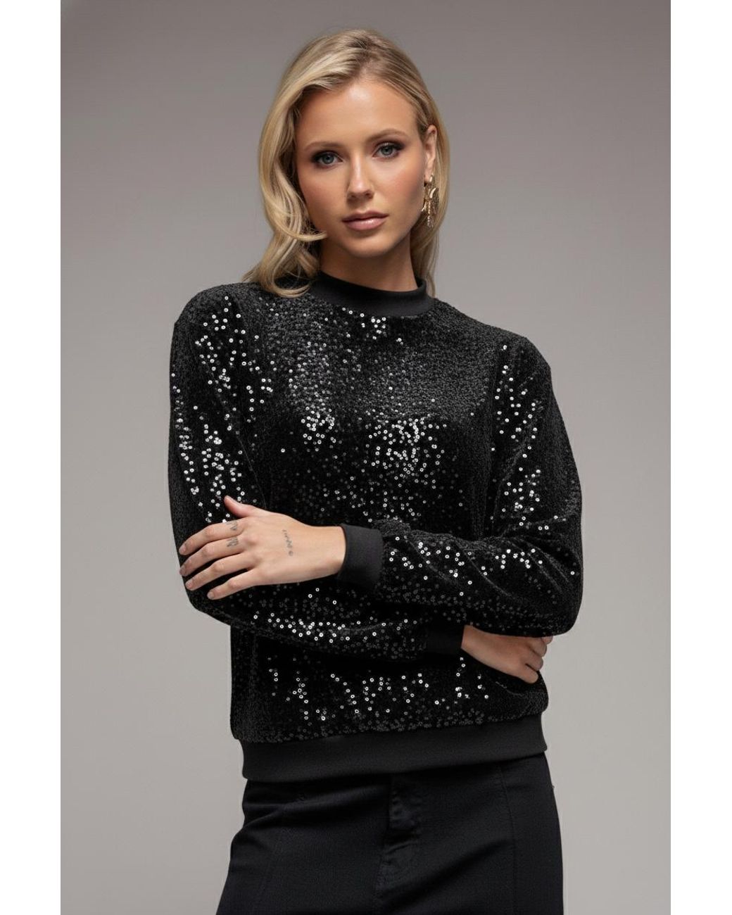 Goddiva Gray Sequin Velvet Jumper