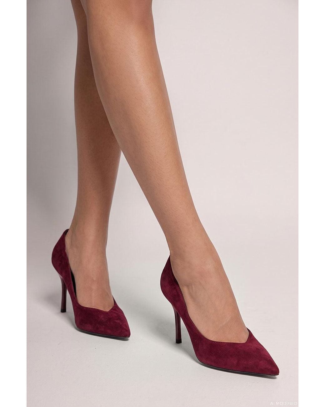 Goddiva Red Classic Low Cut Stiletto Style Suede Court Heels
