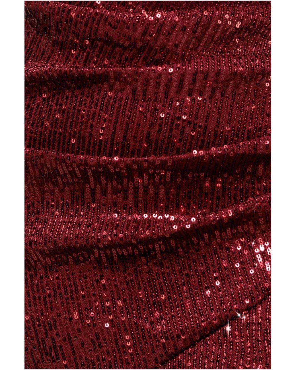 Goddiva Red Bardot Sequin Pleated Maxi Dress