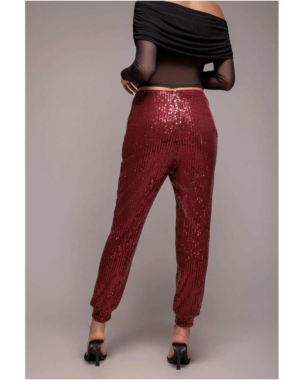 Goddiva Red Sequin Cuffed Ankle Trouser