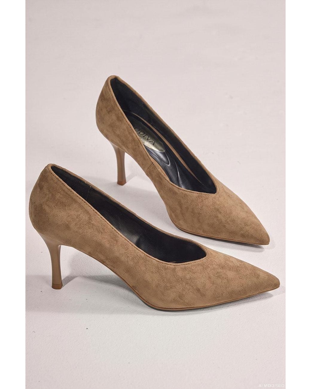 Goddiva Green Classic Low Cut Stiletto Style Suede Court Heels