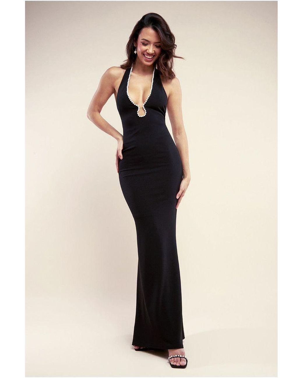 chinese dress ladies Avery Ruffle Frill V Neck Scuba Maxi Dress