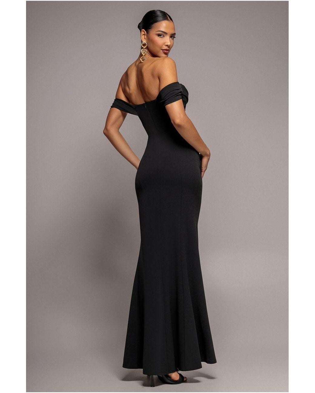 Goddiva Black Off The Shoulder Cowl Neck Maxi Dress