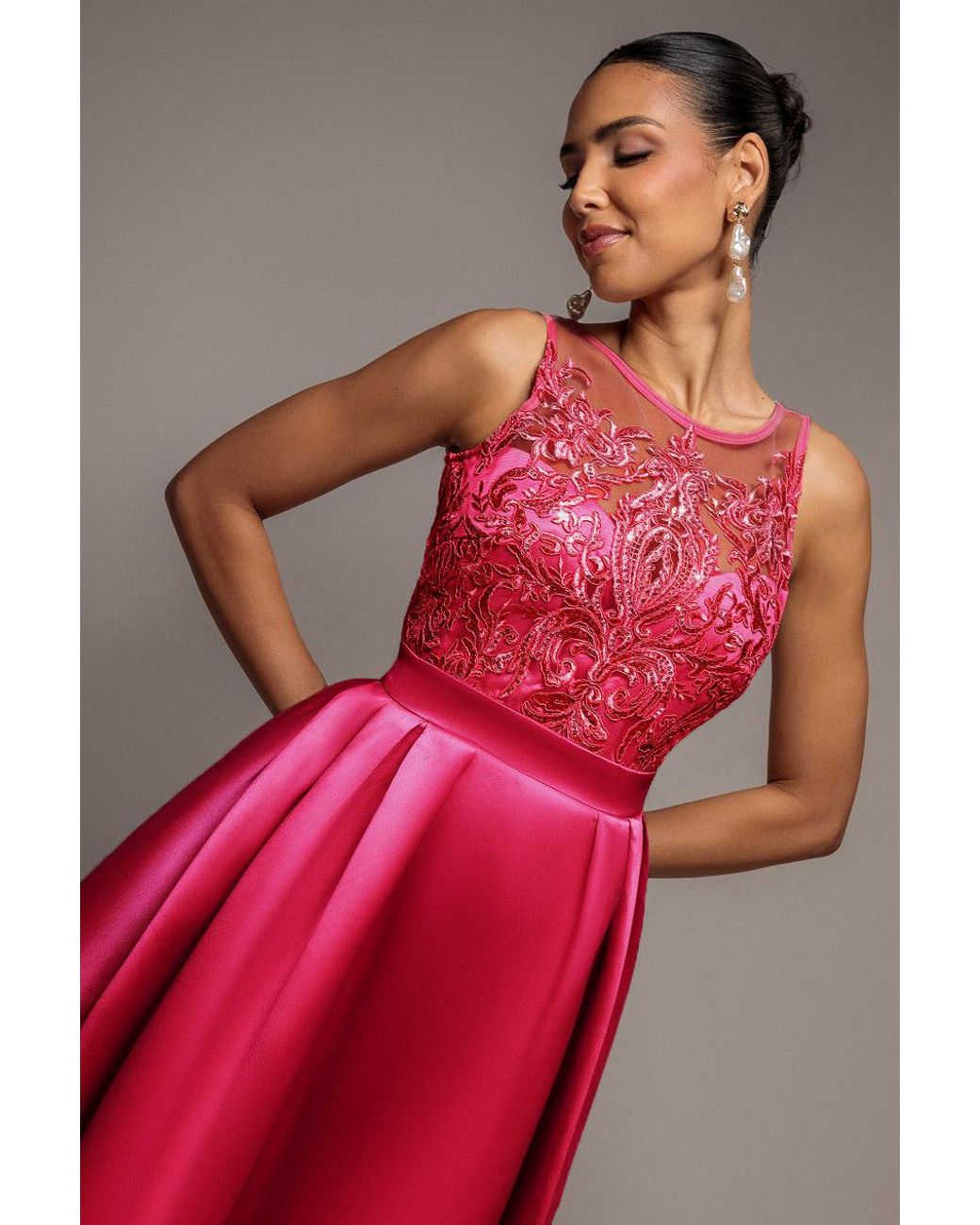 Goddiva Pink Sequin & Satin Dipped Hem Midi