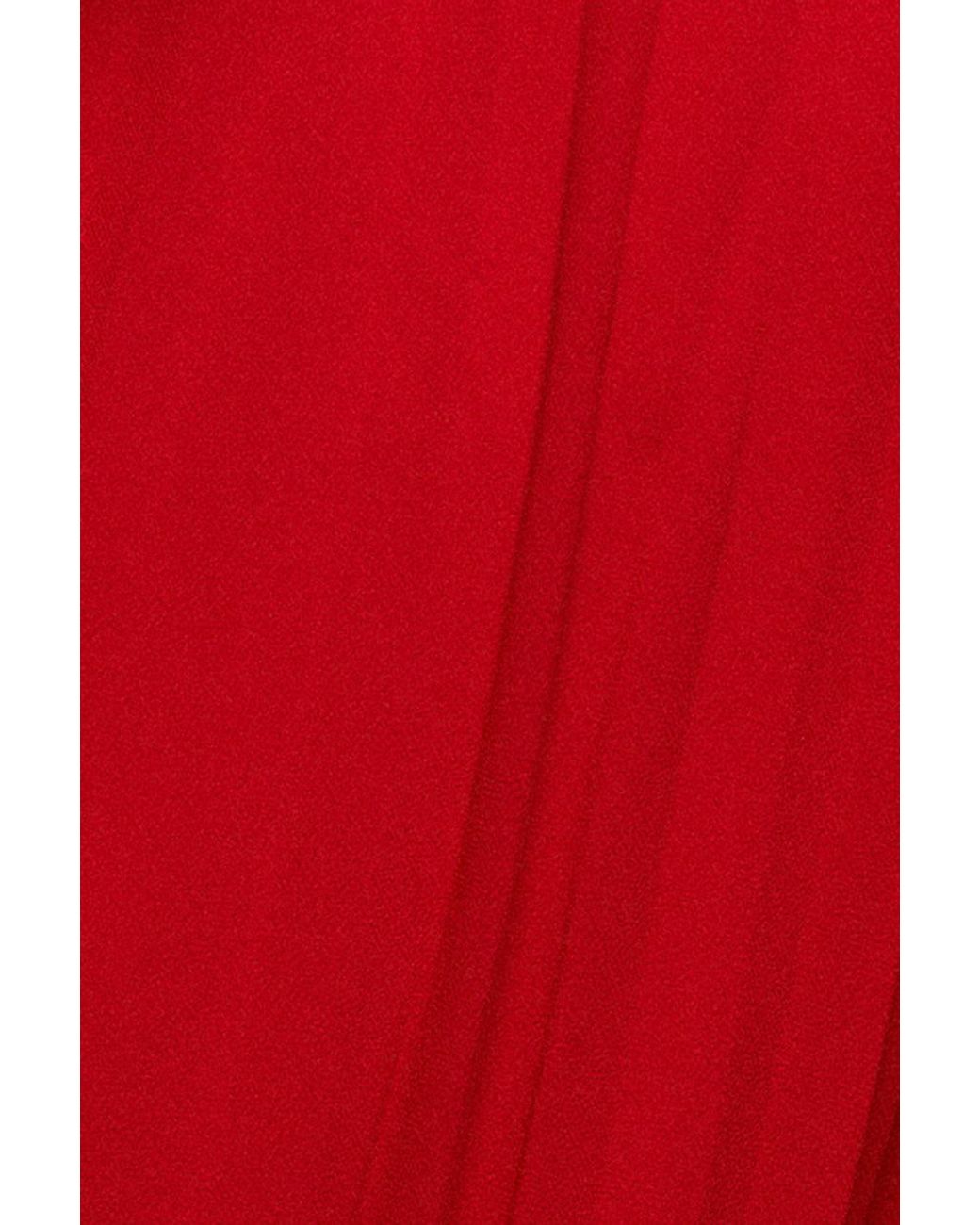 Goddiva Red Scalloped Lace Bodice Pleated Chiffon A Line Maxi Dress