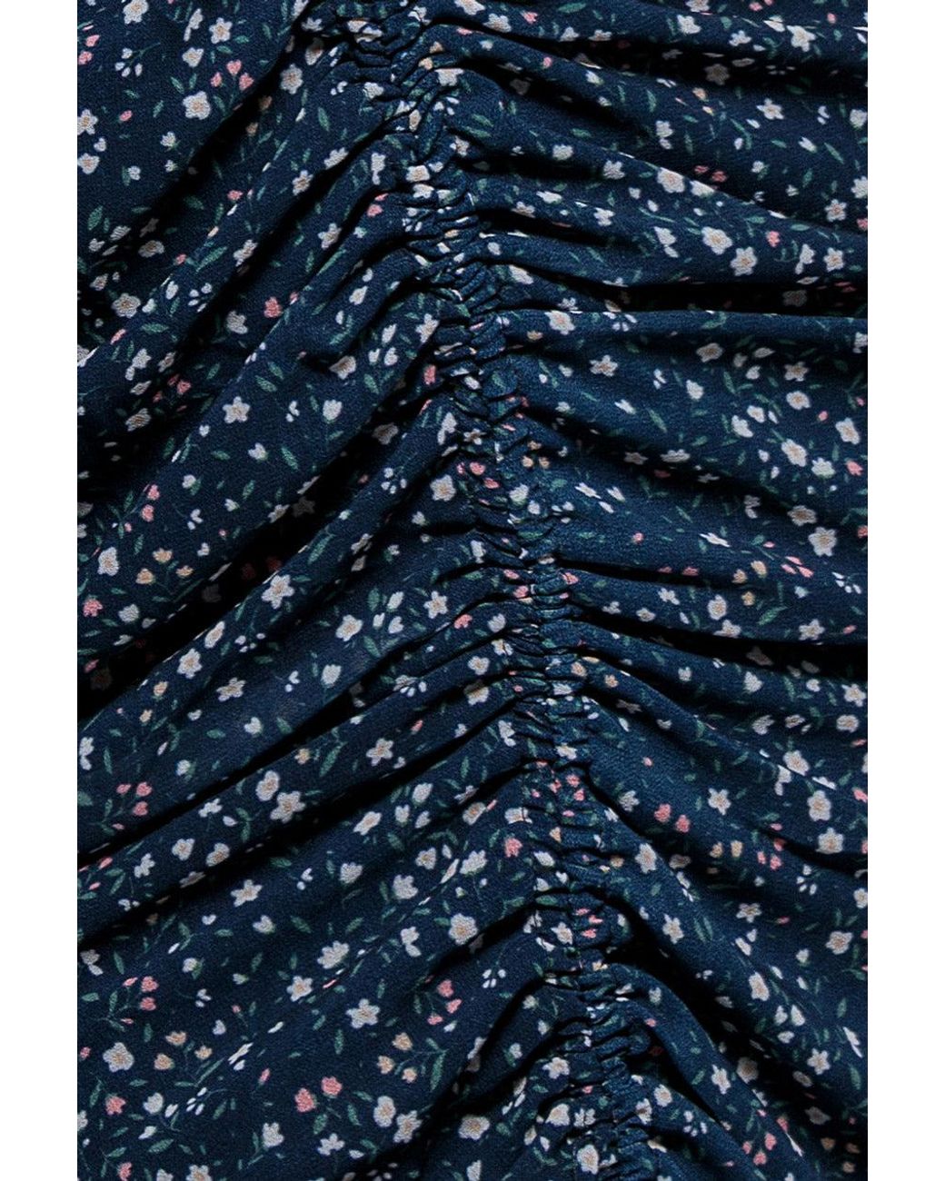 Goddiva Blue Printed Long Sleeve Drawstring Midi Dress