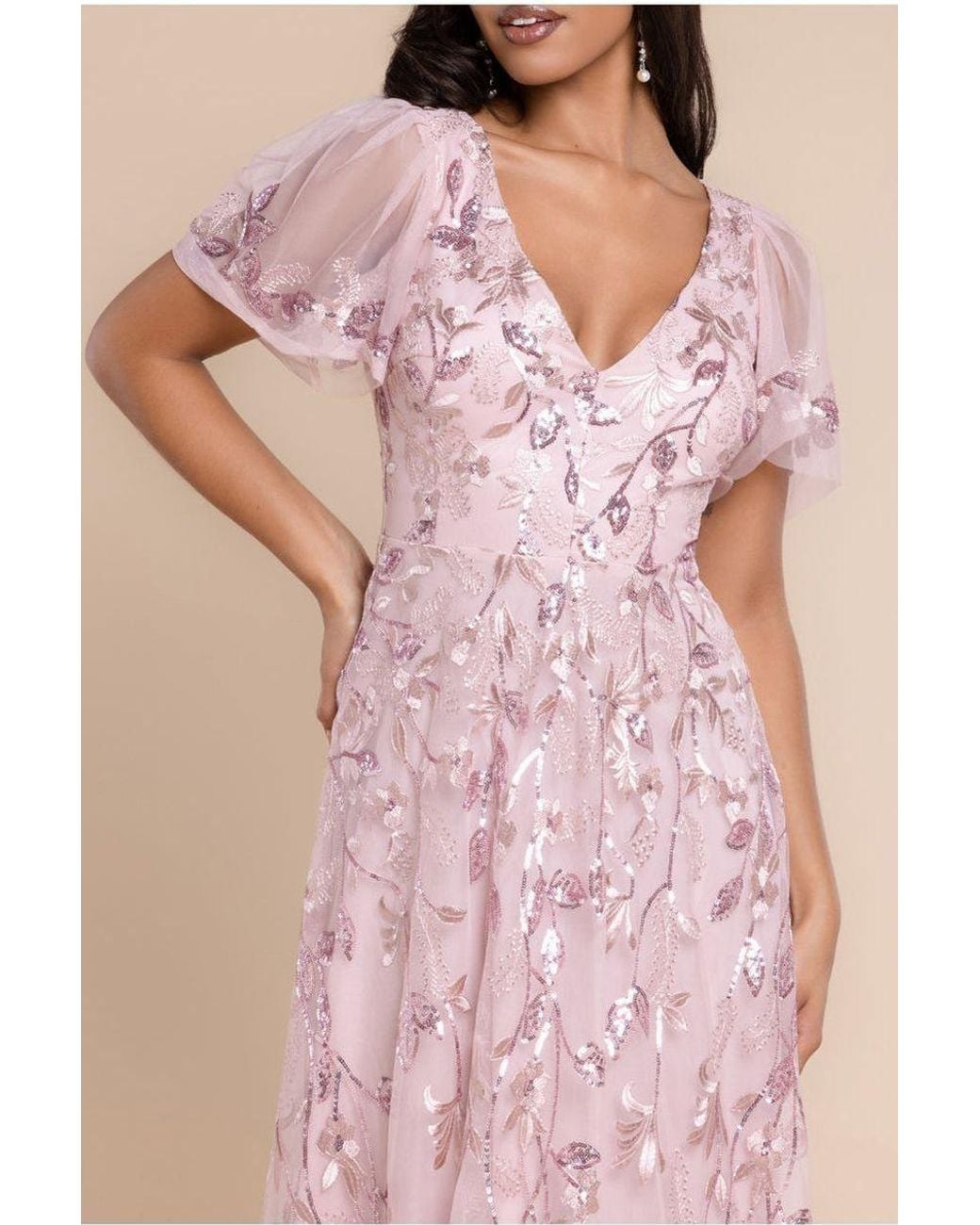 Goddiva Flared Sleeve Embroidered Maxi Dress in Purple | Lyst UK