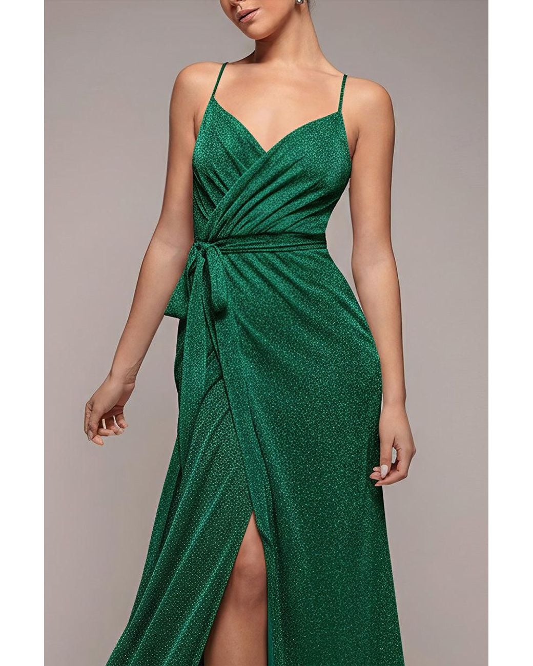 Goddiva Green Wrap Style Spaghetti Strap Maxi With Split