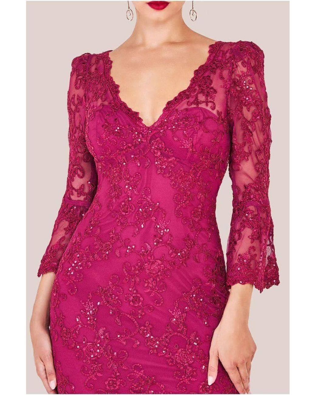 Goddiva Pink Scalloped Lace Maxi Dress