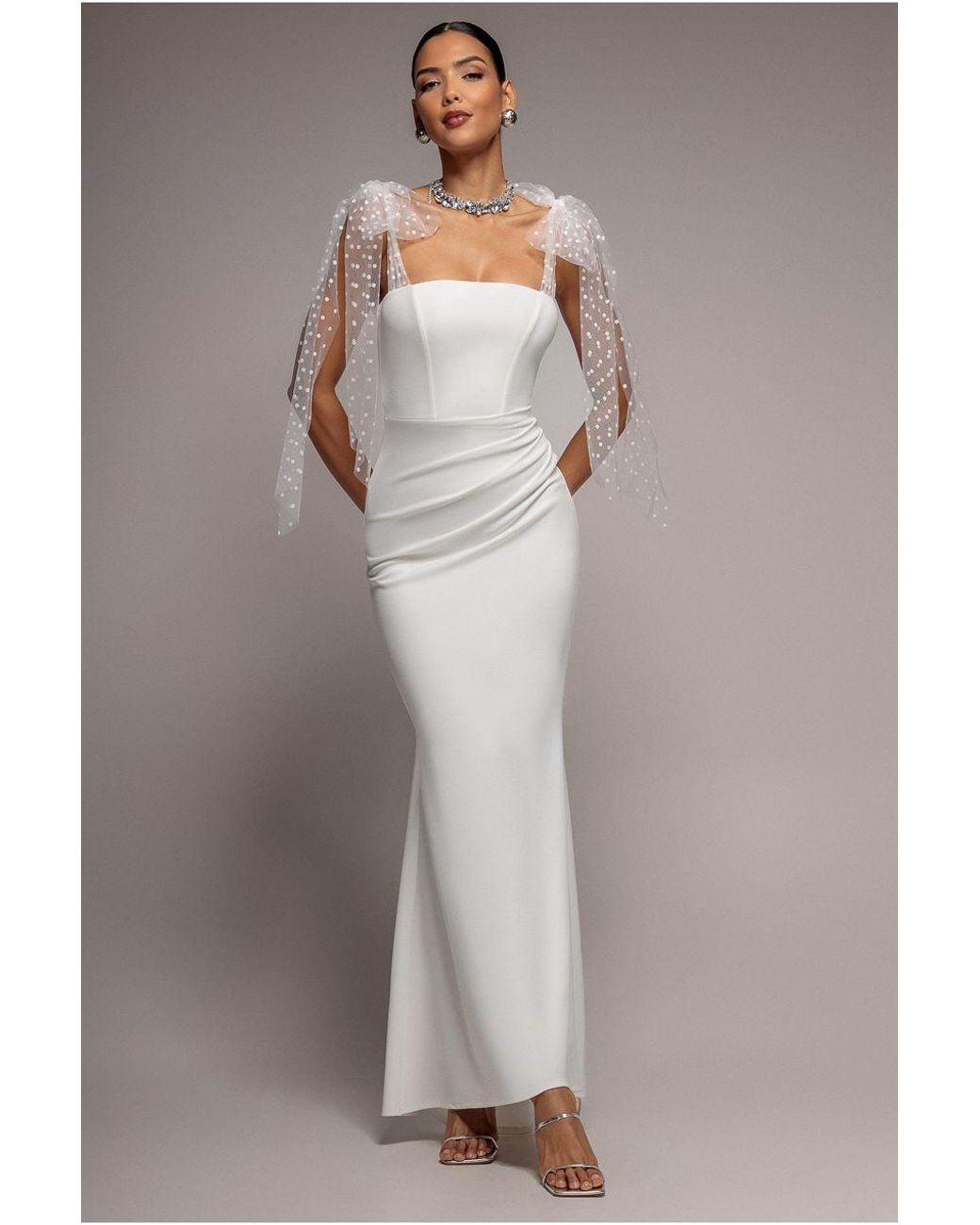 Goddiva Gray Scuba & Polka Mesh Bella Bow Multiway Maxi Dress
