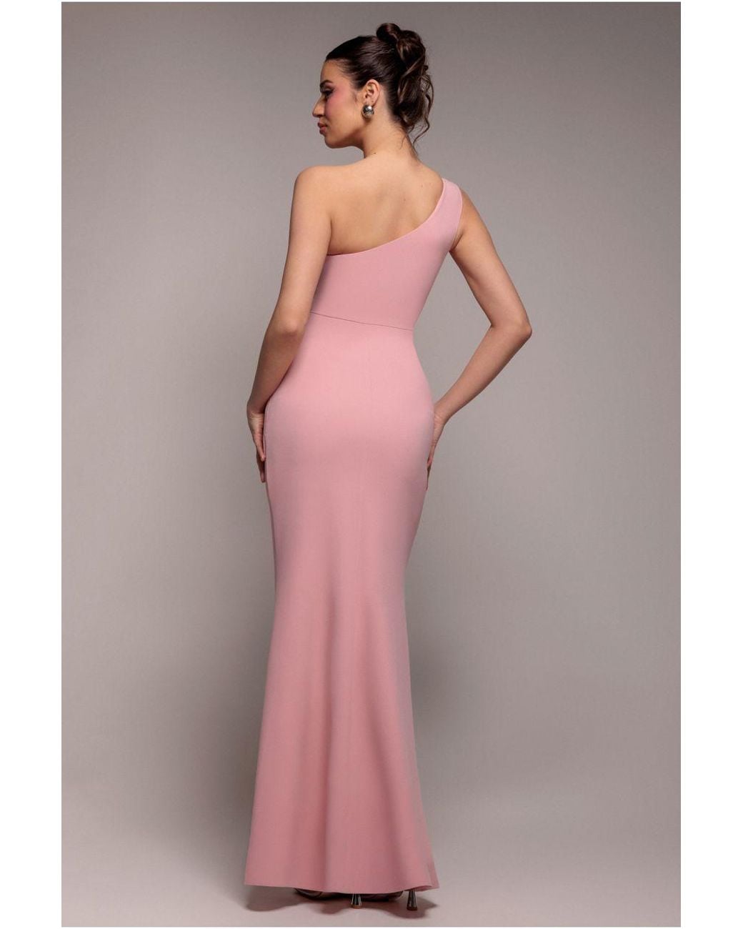 Goddiva Pink One Shoulder Pleated Fan Maxi Dress