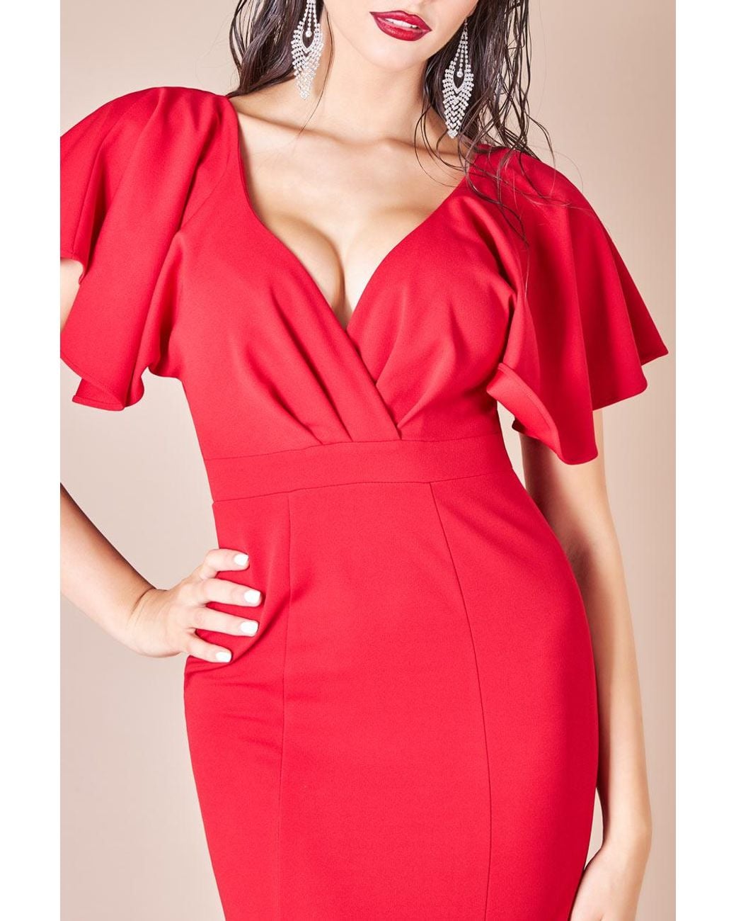 Goddiva Flared Sleeve Front Wrap Maxi Dress