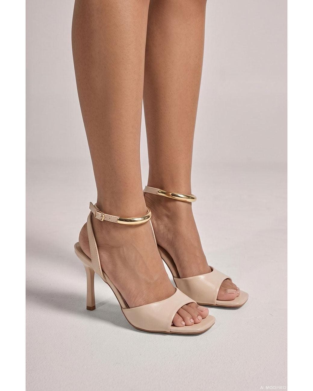 Goddiva Brown Square Toe High Heel Sandals With Ankle Strap