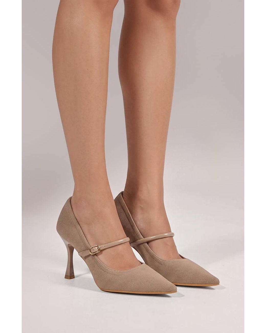 Goddiva Brown Pointed Toe Mary Jane High Court Heels