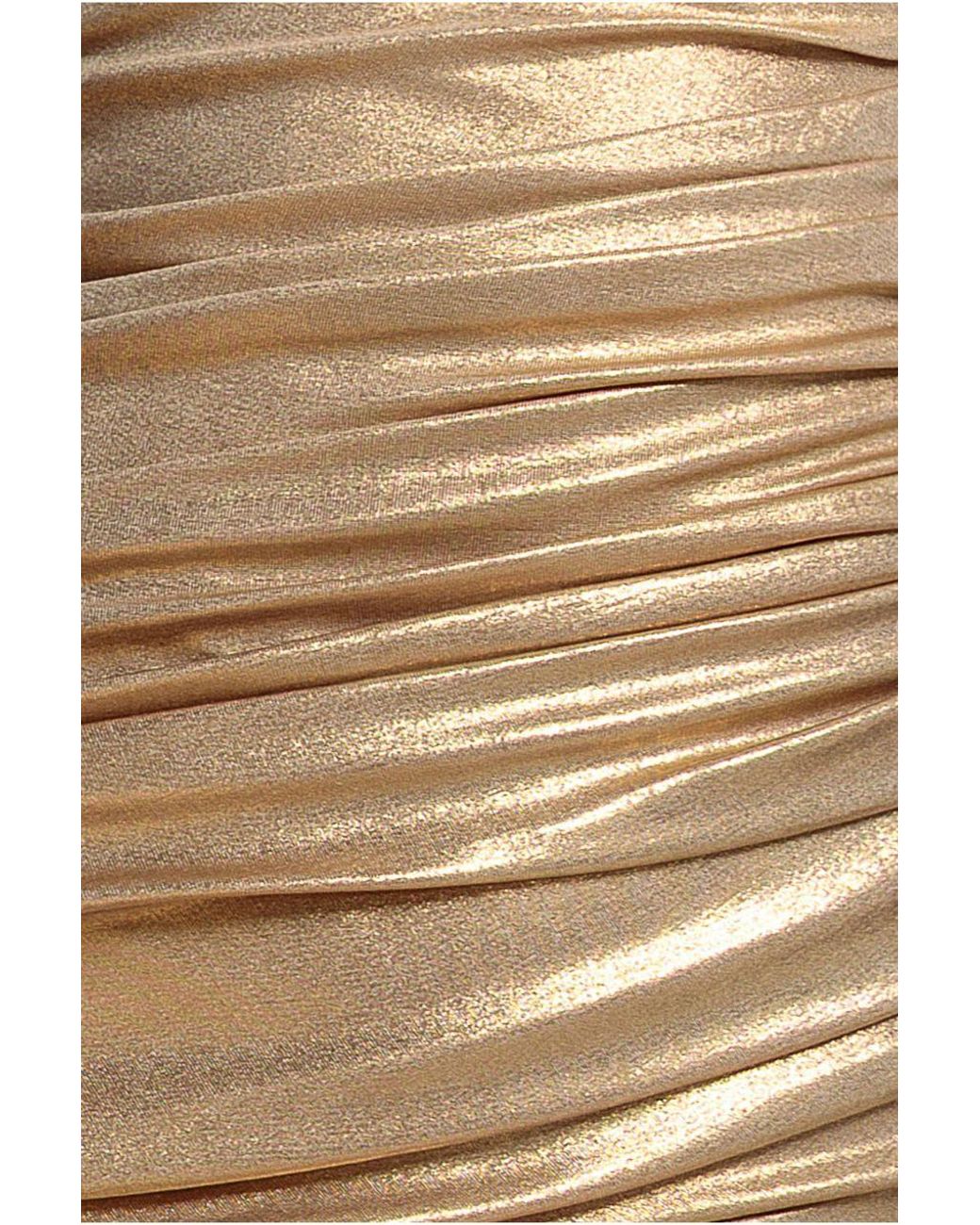 Goddiva Brown Halterneck Empire Waist Gathered Sunrise Foil Maxi Dress