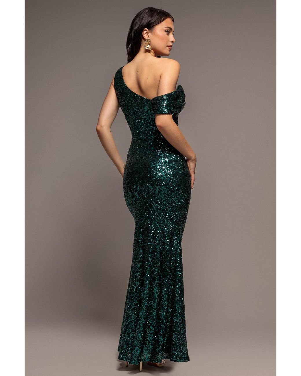 Goddiva Multicolor Sequin Cowl One Shoulder Maxi Dress