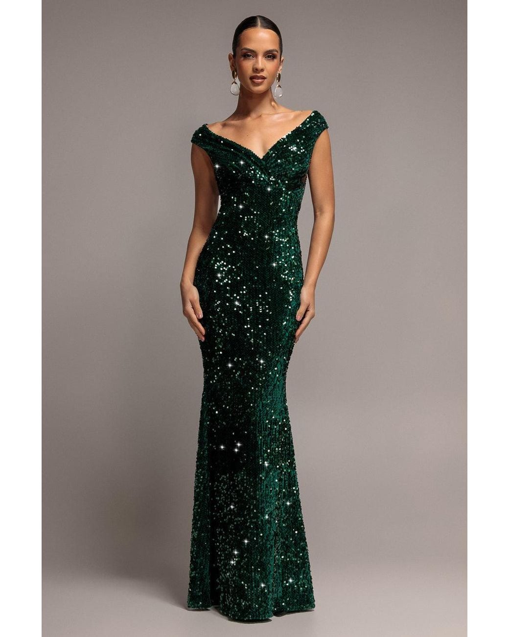 Goddiva Multicolor Sequin & Velvet Off The Shoulder Wrap Maxi Dress