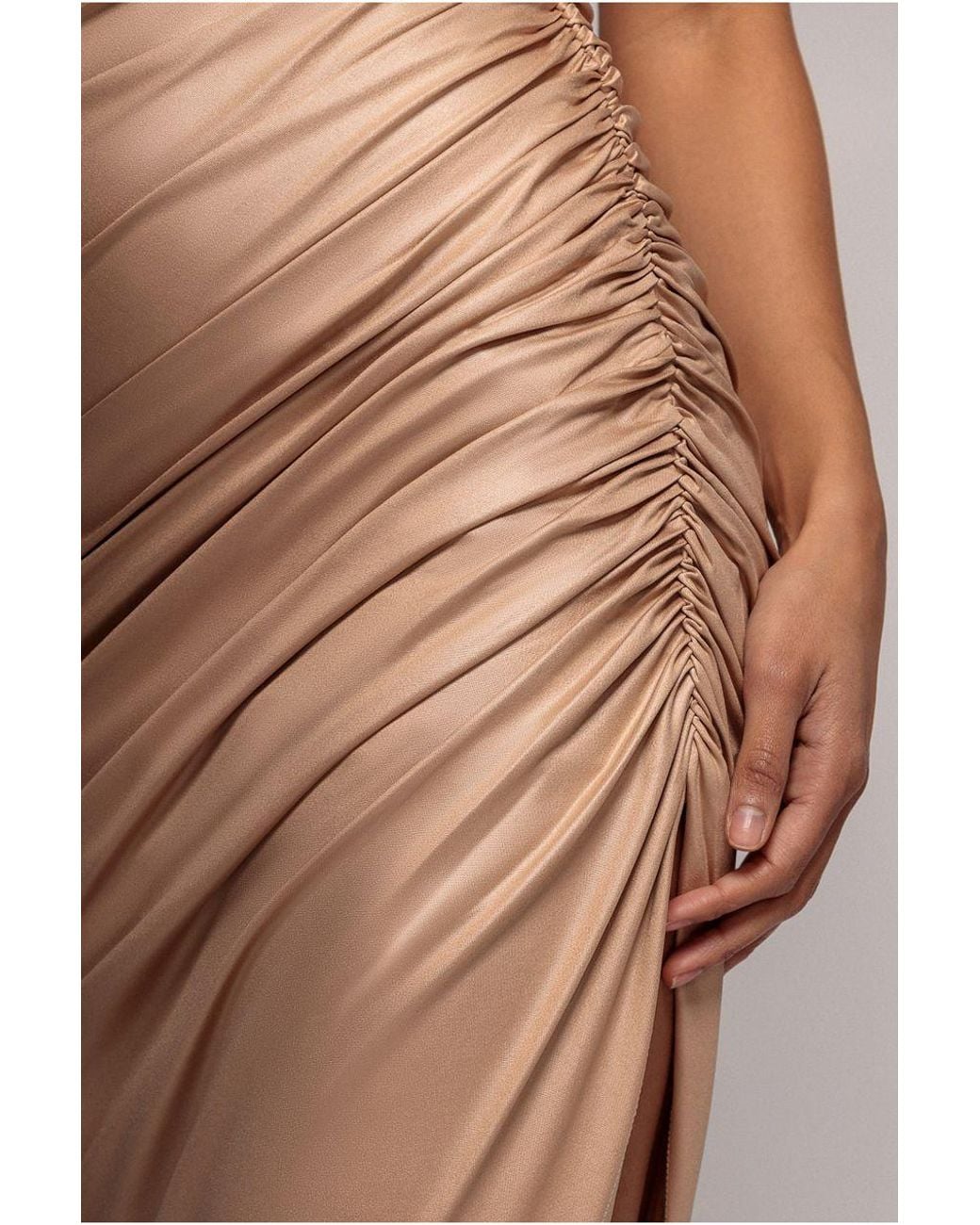 Goddiva Brown Bandeau Faux Leather Midi Dress