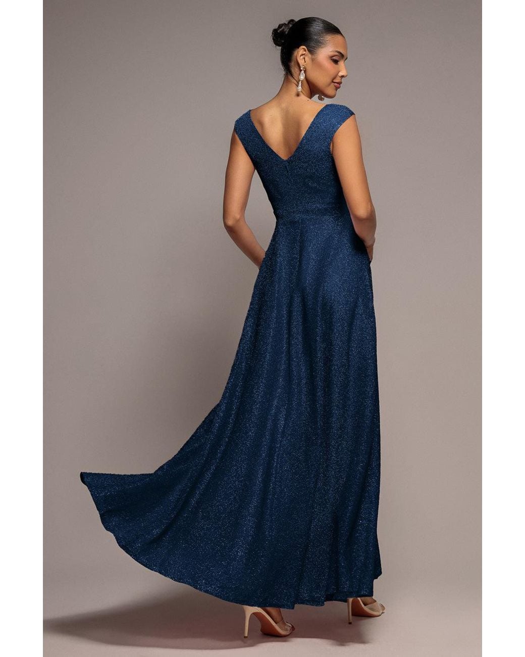 Goddiva Blue Crossover Lurex Glitter Maxi Dress
