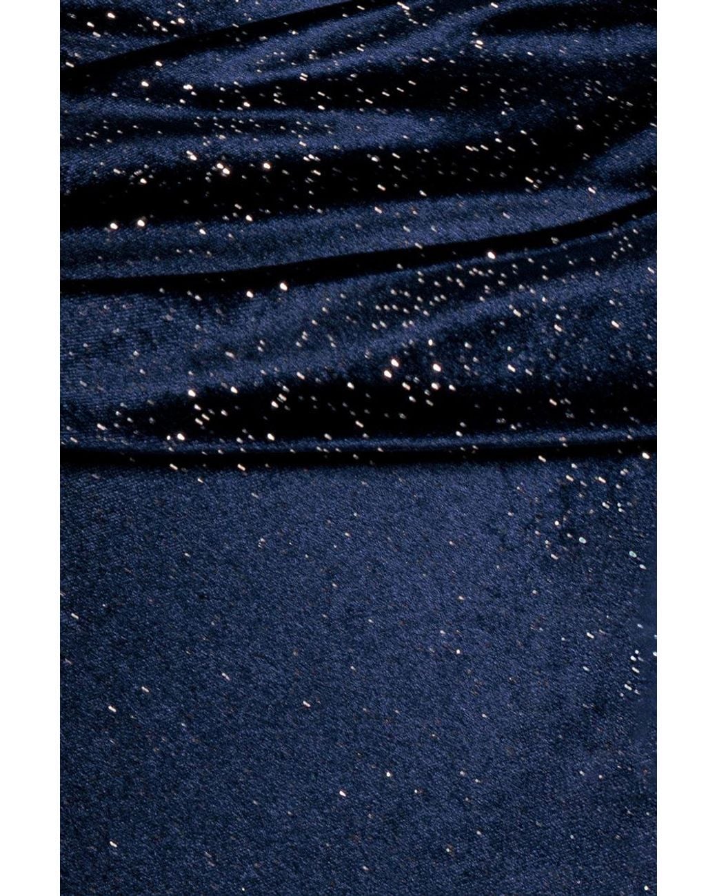 Goddiva Blue Shimmer Velvet Bardot Maxi Dress
