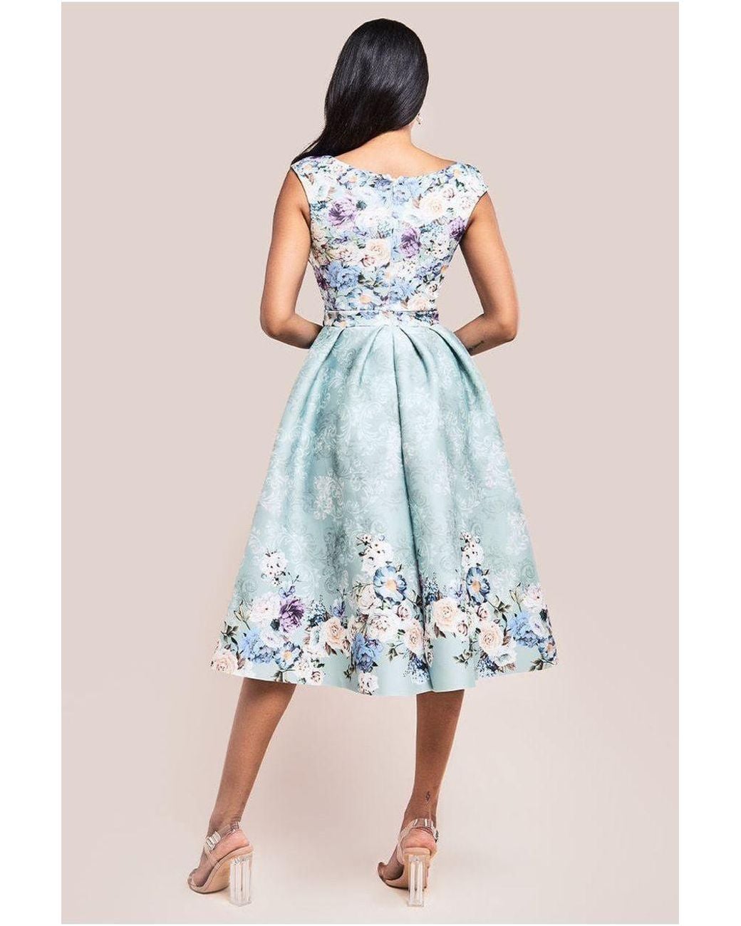 Goddiva Blue Sweetheart Floral Midi Dress