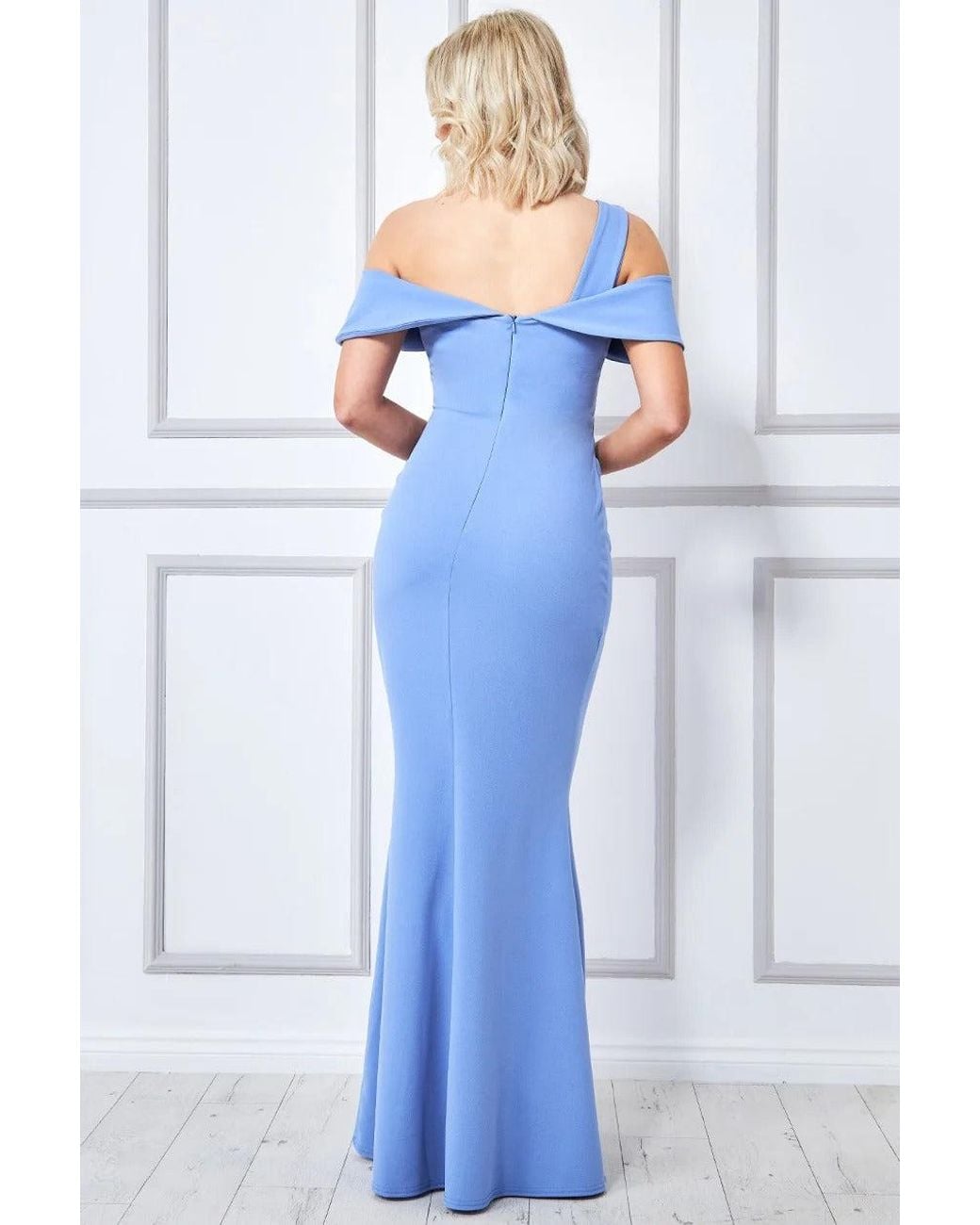 Goddiva Blue One Shoulder Knot Maxi