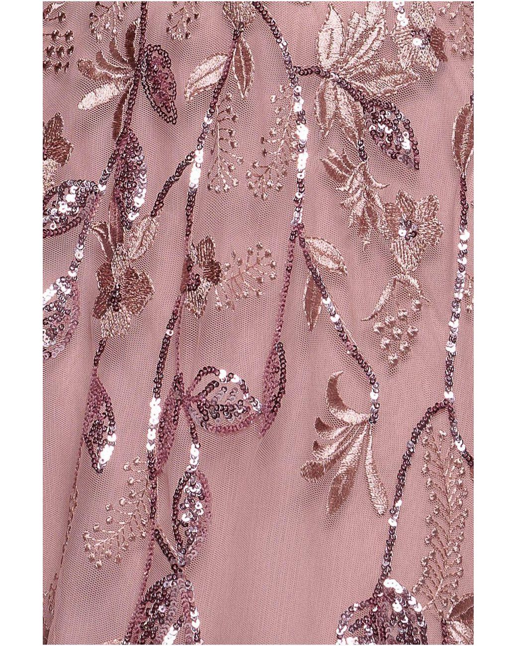 Goddiva Pink Flared Sleeve Embroidered Maxi Dress