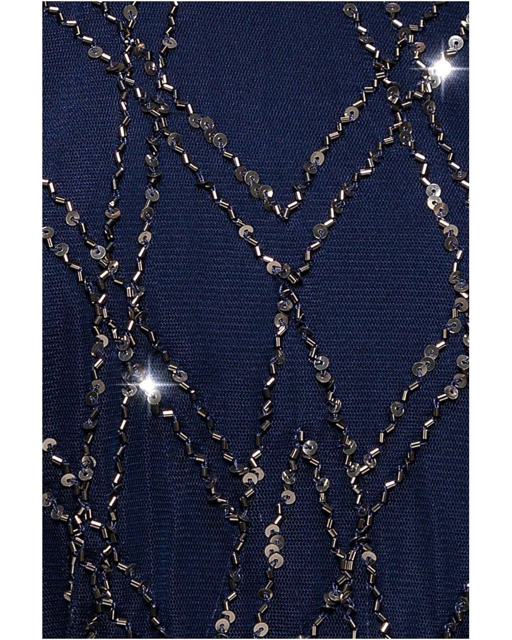 Goddiva Blue Racer Neck Sleeveless Hand Embellished Sequin Maxi Dress