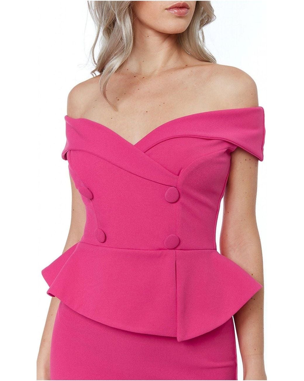 Goddiva Pink Bardot Crossover Maxi Dress