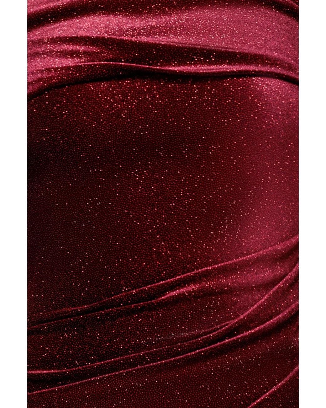Goddiva Red Glitter Velvet One Shoulder Maxi Dress